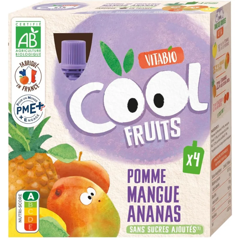 Vitabio Cool – Gourdes Fruits Pomme Mangue Ananas 4×90 g