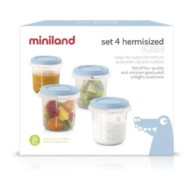 Miniland Set 4 Pots de conservation Bleu