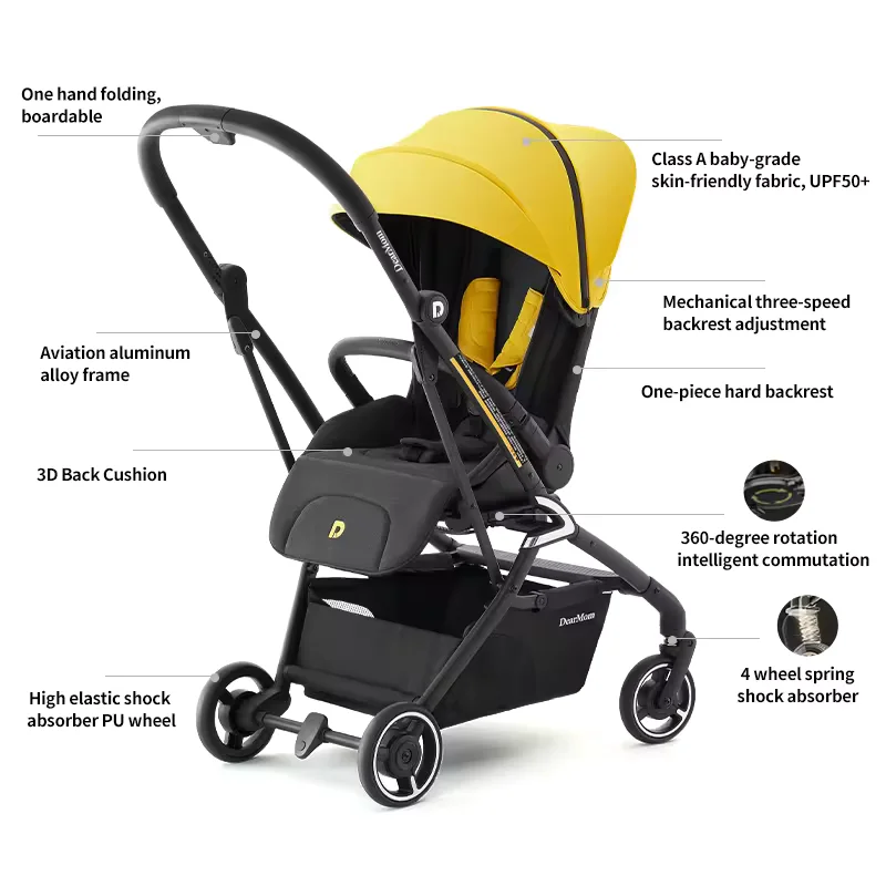 Poussette intelligente de luxe 2en1 DearMom-jaune