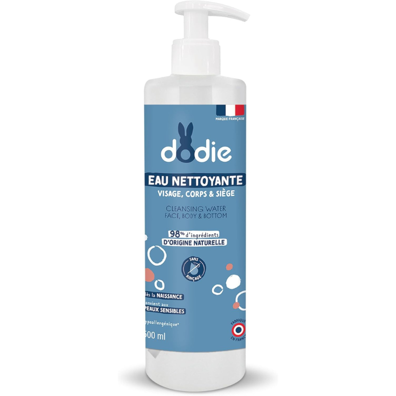 DODIE Eau nettoyante 3 en 1 (500 mL) - Nettoyant Visage, Corps et Siège – 98% d’ingrédients d’origine naturelle