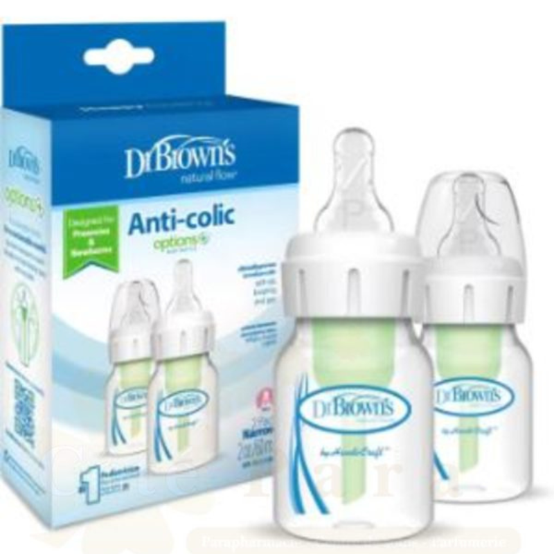 DR BROWN&#039;S 2 BIBERONS ANTI COLIQUE ETROIT x 60ML SB2200