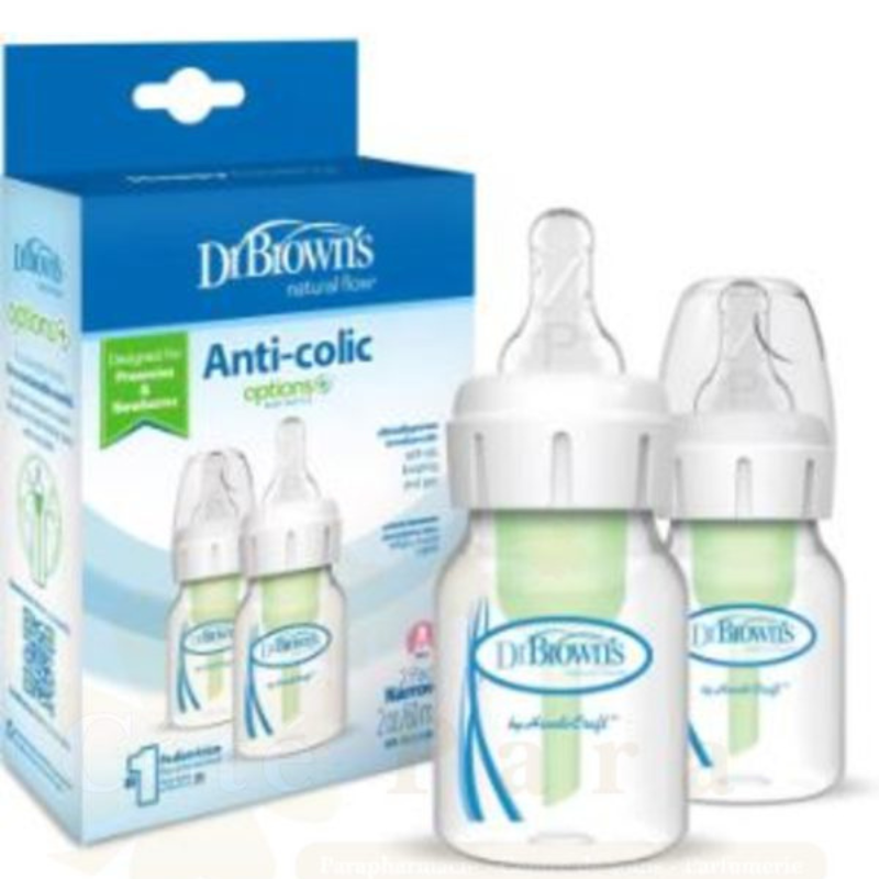 DR BROWN&#039;S 2 BIBERONS ANTI COLIQUE ETROIT x 60ML SB2200