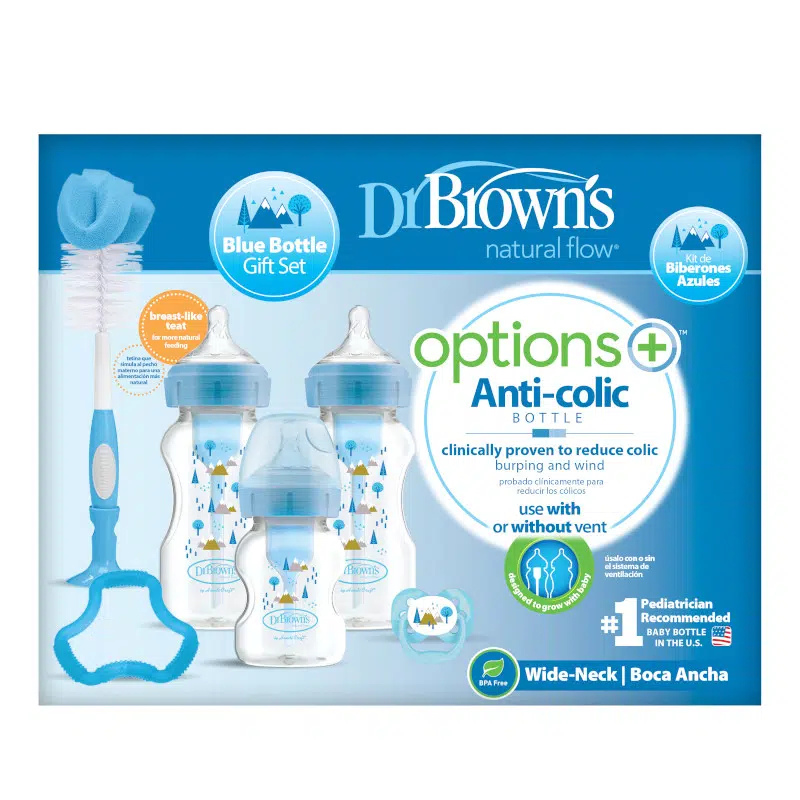 Dr Brown&#039;s Pack cadeau Biberons Anti-coliques à Cole large - Bleu