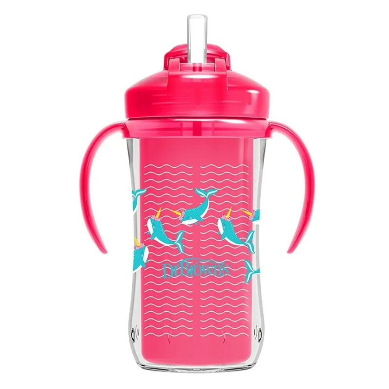 Dr. Brown&#039;s Gobelet Isotherme à Paille 300ml avec Poignées 12M+ - Rose