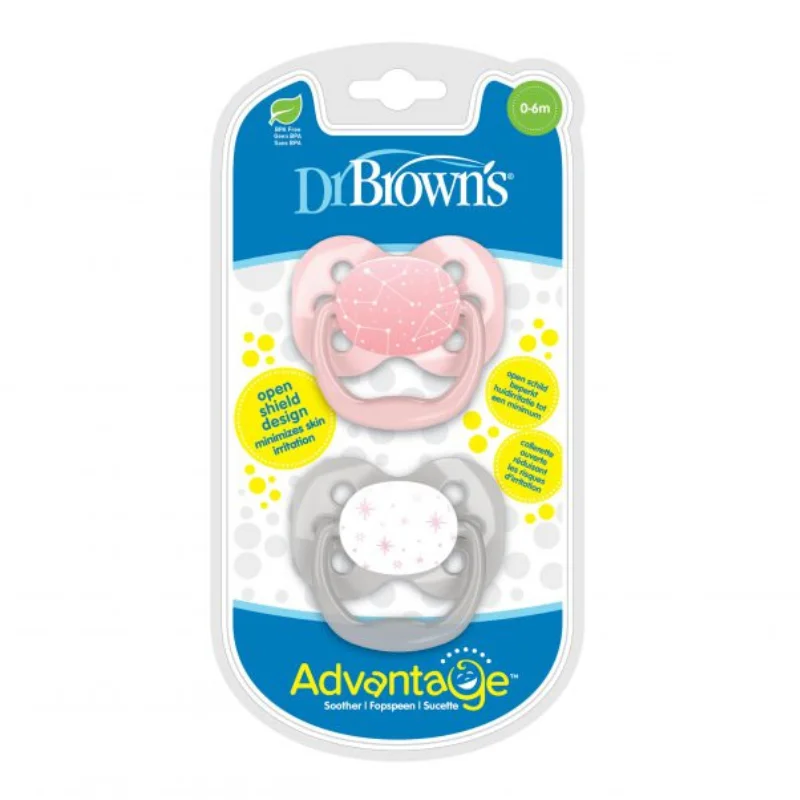 Dr. Brown’s Sucette symétrique phase 1 rose – gris pack de 2