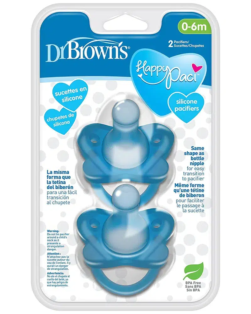 Pack de 2 Sucettes en silicone Dr. Brown’s HappyPaci 0M+ – Bleu