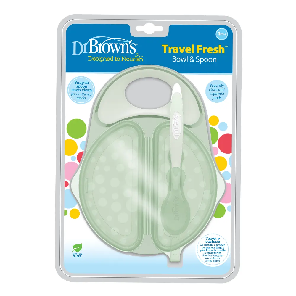 Dr. Brown’s Bol et cuillère à couvercles Travel Fresh™ 4M+  - Vert