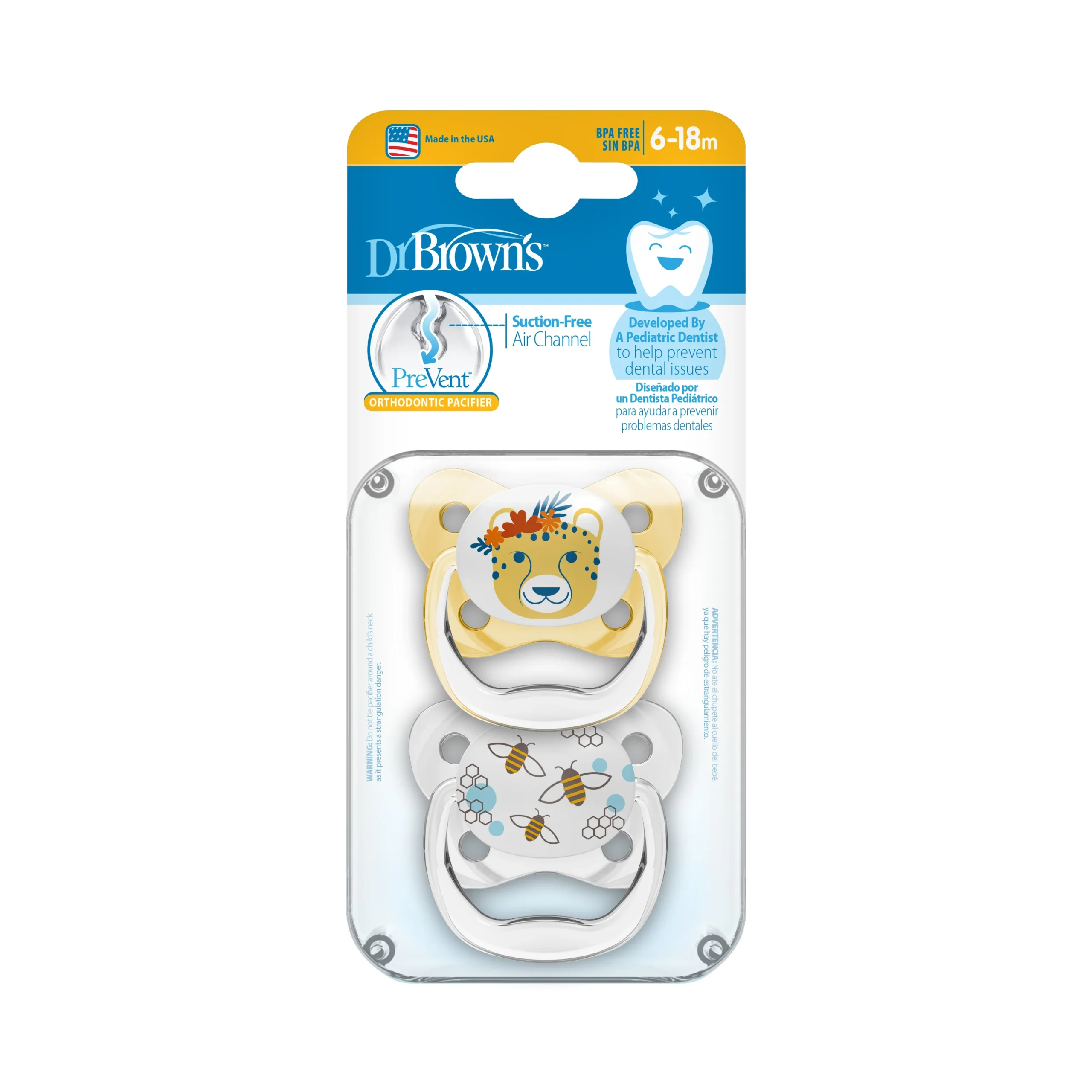 Dr.Brown’s Lot de 2 sucettes PreVent Lion/Abeille 6-18mois