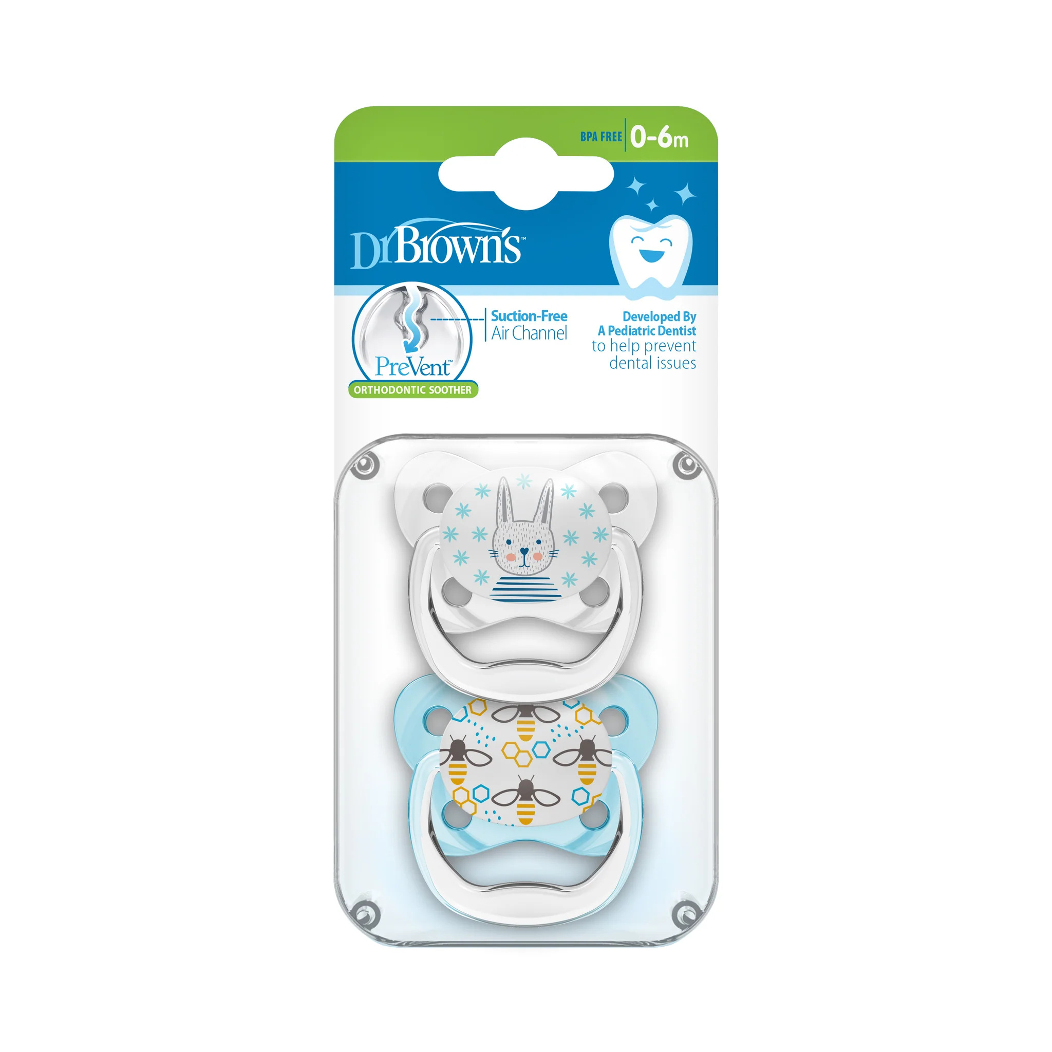 Dr.Brown’s Lot de 2 sucettes PreVent Lapin Bleu/Abeille 0-6mois