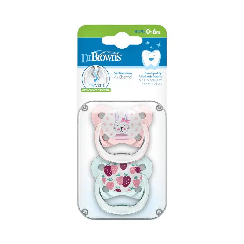 Dr.Brown’s Lot de 2 sucettes PreVent Lapin rose/Fraise 0-6mois