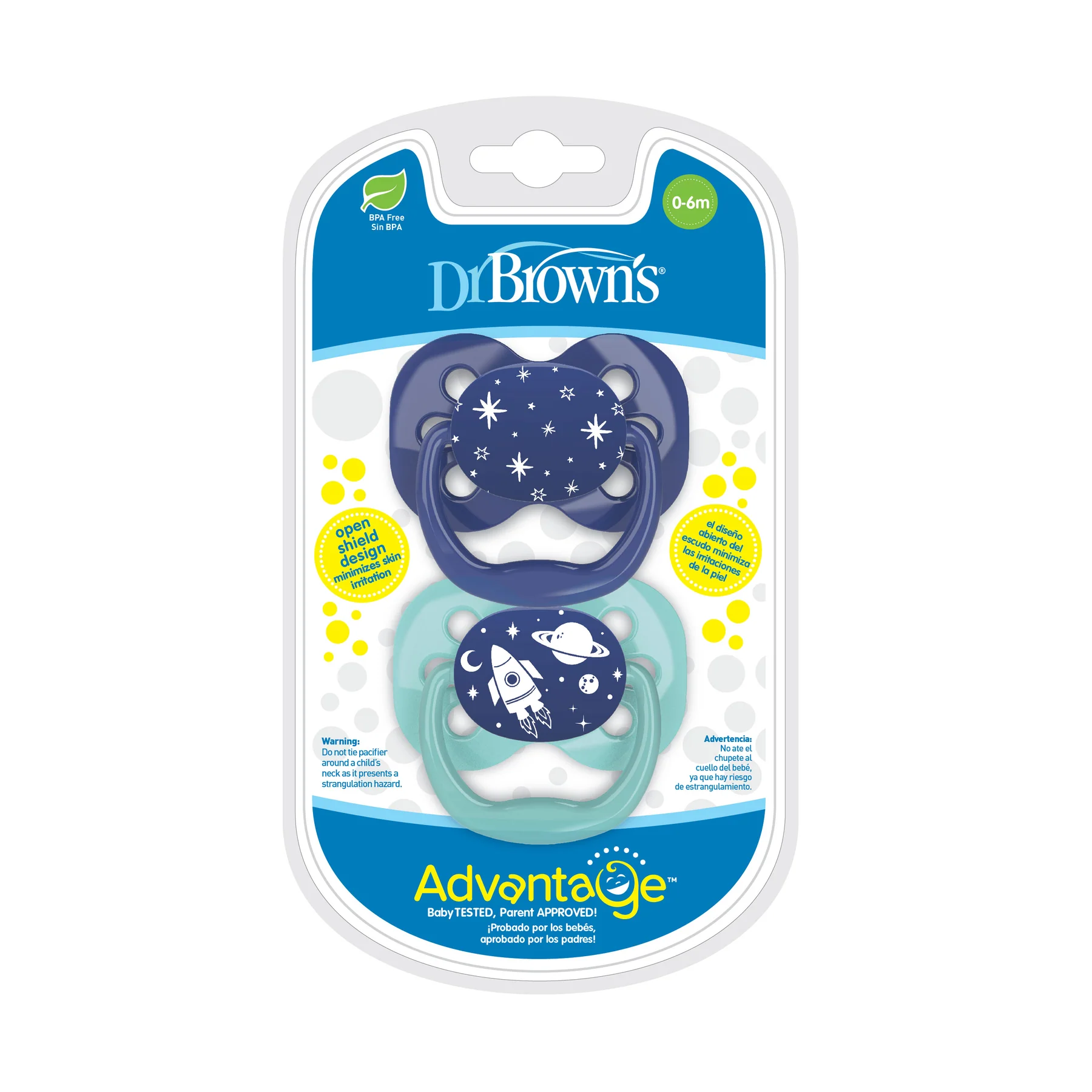 Dr.Brown’s Lot de 2 sucettes Symétriques Advantage Bleu/Vert 0-6mois
