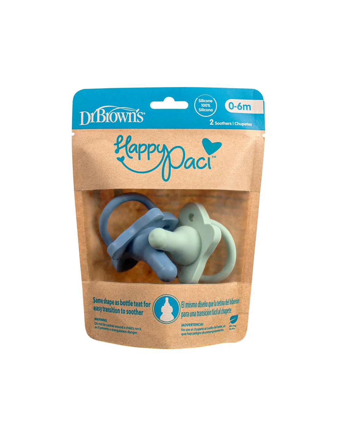 Dr. Browns Sucette en silicone 0-6 mois HappyPaci Bleu et  Vert