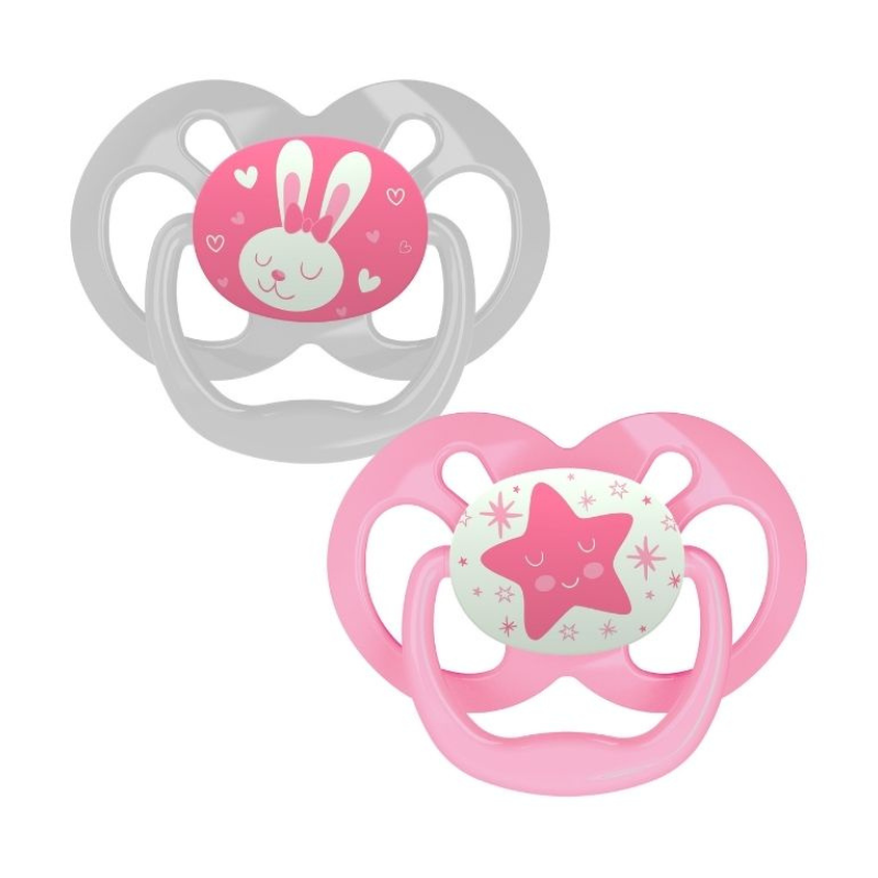 Lot de 2 sucettes Advantage Glow de 6 à 18 mois – Étoiles roses et grises