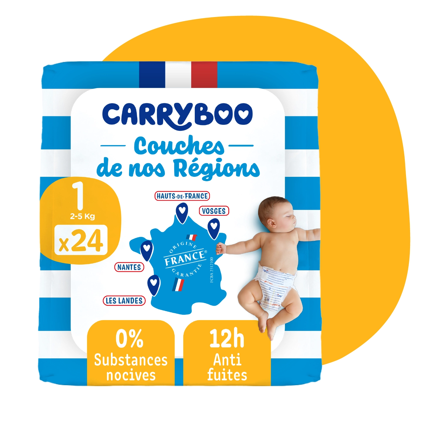 Carryboo Couches Écologiques Taille 1 (2-5kg) 24 unités