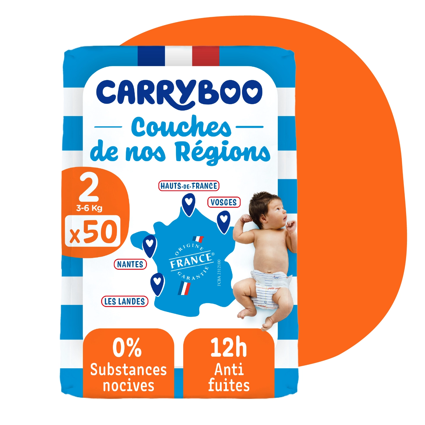 Carryboo Couches Écologiques Taille 2 (3-6kg) 50 unités