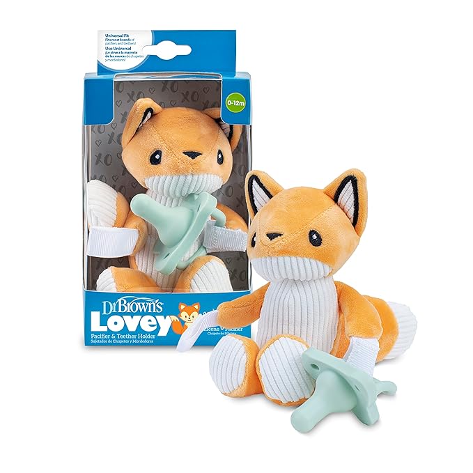 Porte-tétine et anneau de dentition Dr. Brown&#039;s Lovey, 0 mois et plus, renard et bleu sarcelle
