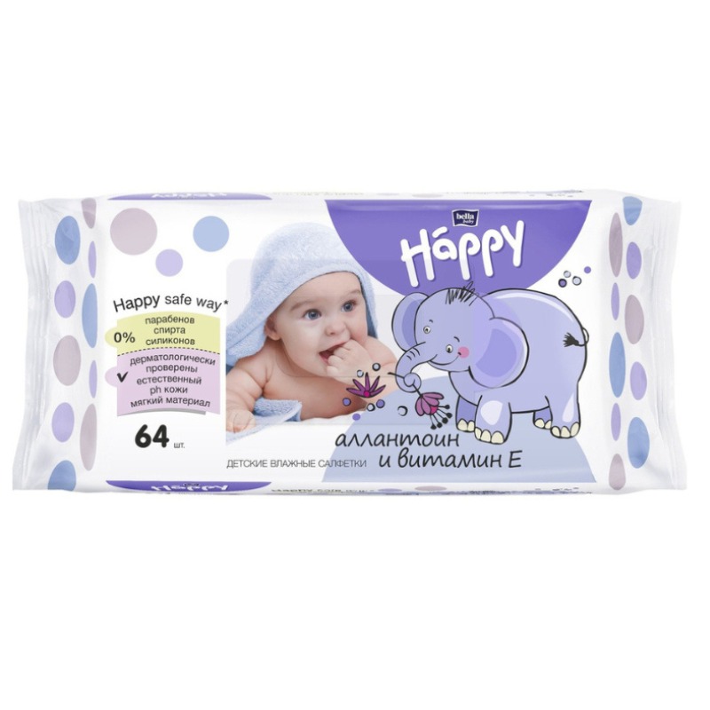 Lingettes humides Bella Baby Happy Allantoïne + Vit. E 1 x 64 pièces.