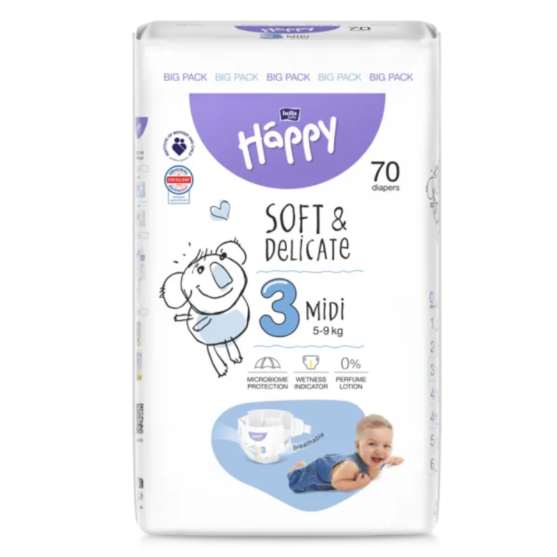 Couches Happy Taille 3 (5-9kg) 70 unités