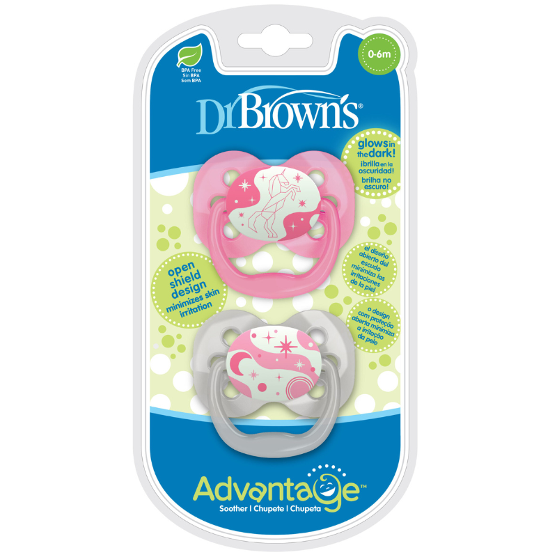 Dr.Brown’s Lot de 2 sucettes Symétriques Advantage Glow  0-6mois