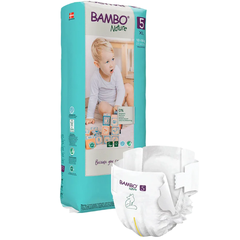 Couches Bambo Nature taille 5 (12-18 kg / 27-40 lb), 44 pièces