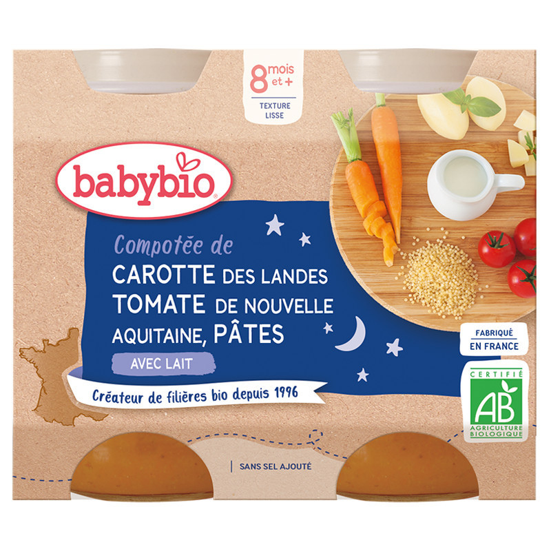 babybio Compotée de Carotte des Landes Tomate Pâtes 2x200g