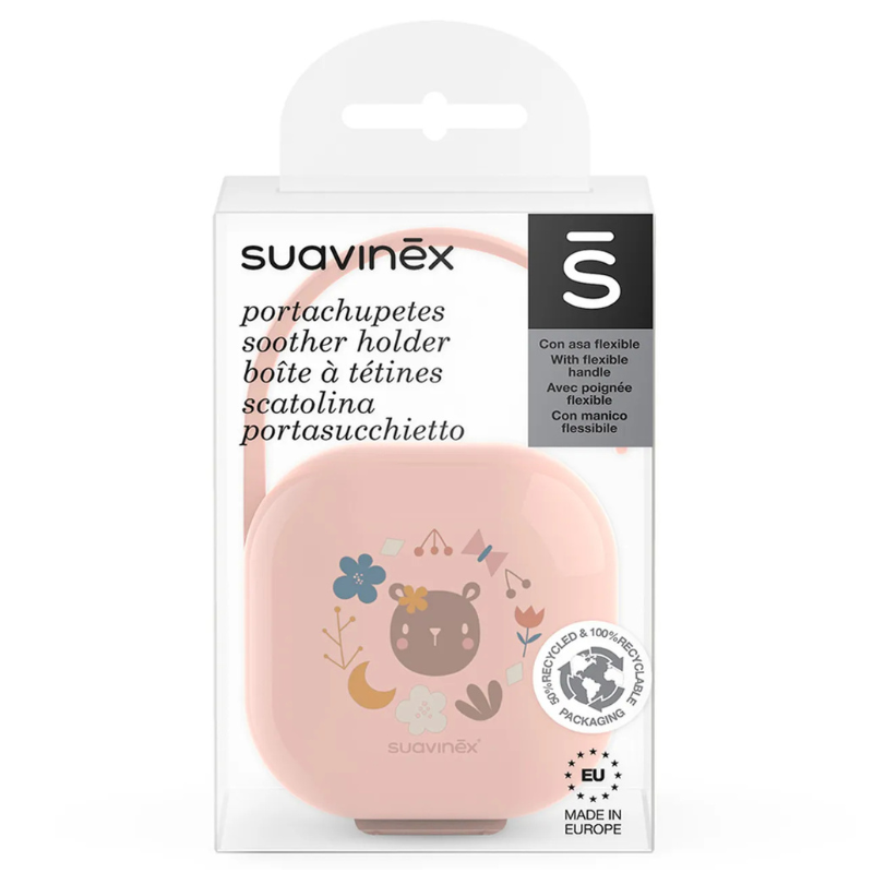 Suavinex Boîte à Sucettes avec poignée flexible - Forêt - Rose