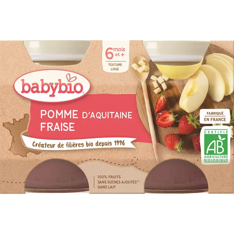 Babybio Petit pots sucrés de Pomme et Fraise 2x130g