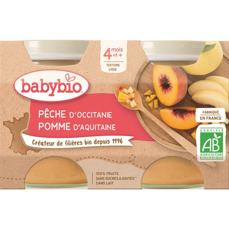 Petits pots sucrés de Pêche et Pomme 2x130g – Babybio