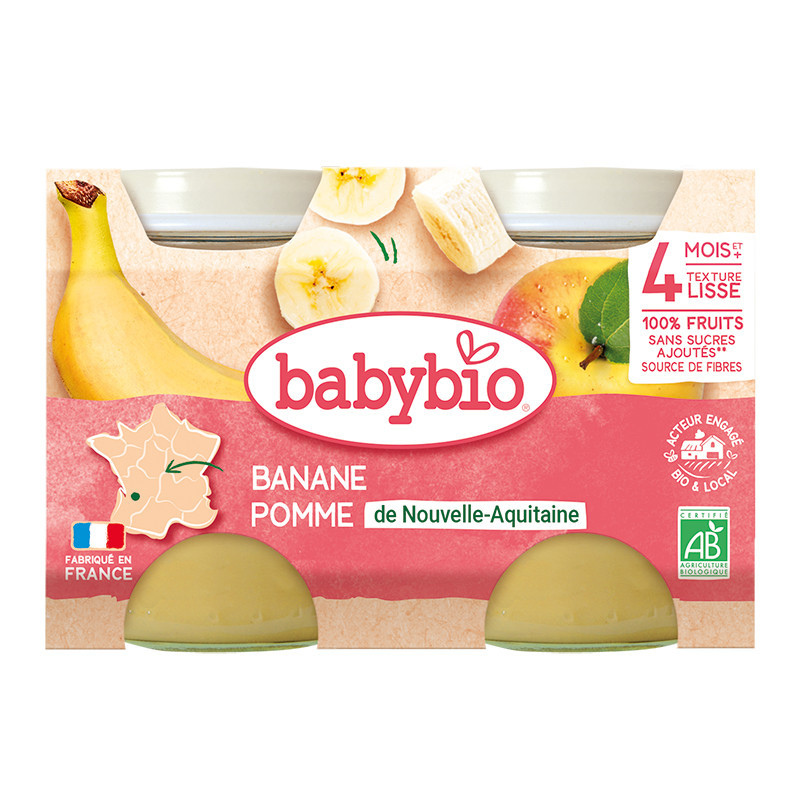 Babybio Banane Pomme de Nouvelle-Aquitaine Petits pots 2x130g