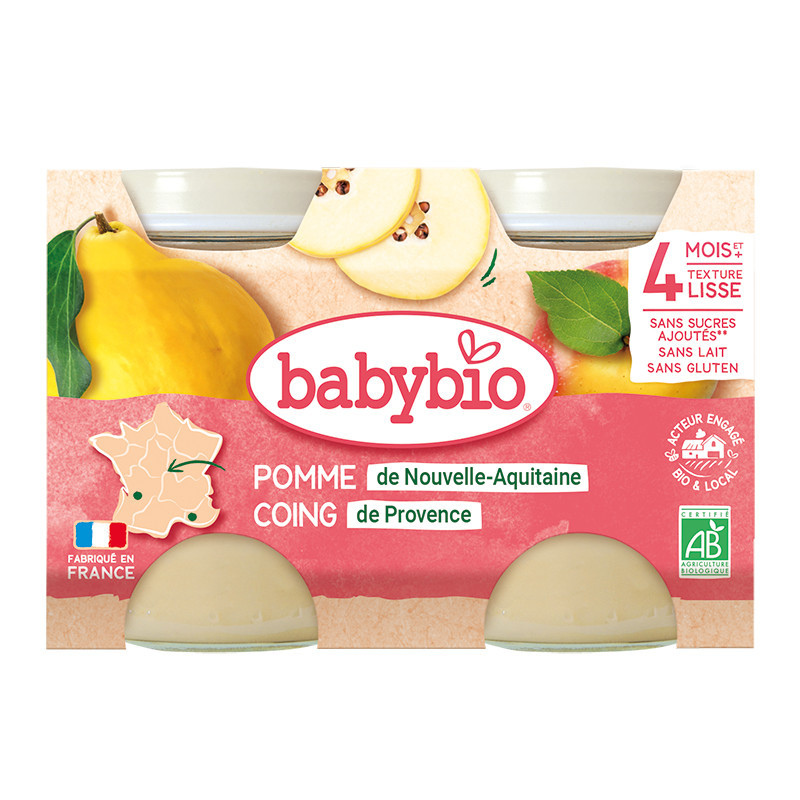 Petits pots sucrés de Pomme et Coing 2x130g – Babybio