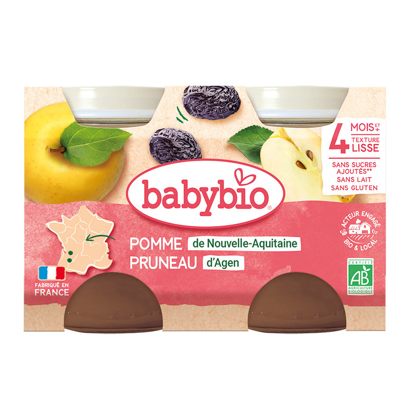 Babybio Pomme de Nouvelle-Aquitaine Pruneau d&#039;Agen Petits pots 2x130g