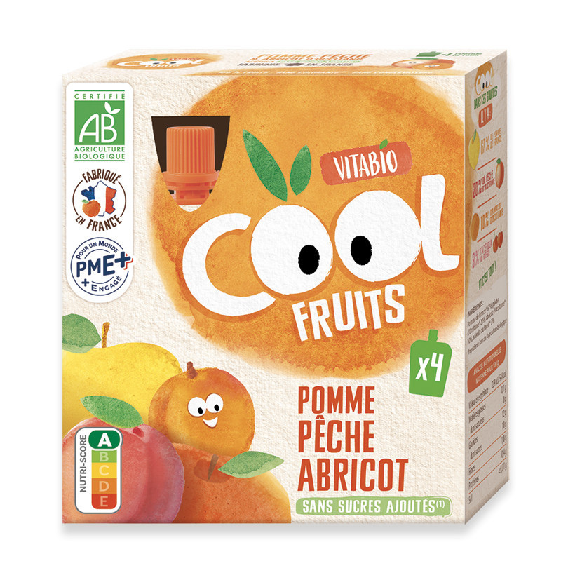 Vitabio Cool – Gourdes Fruits Pomme Pêche Abricot 4×90 g