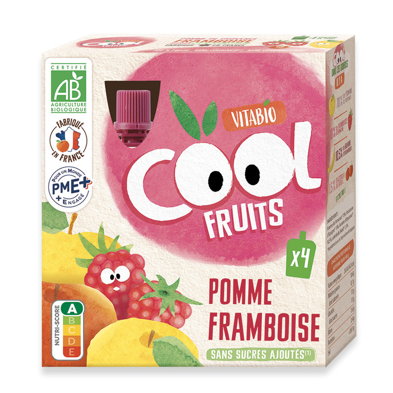 Vitabio Cool – Gourdes Fruits Pomme Framboise 4×90 g
