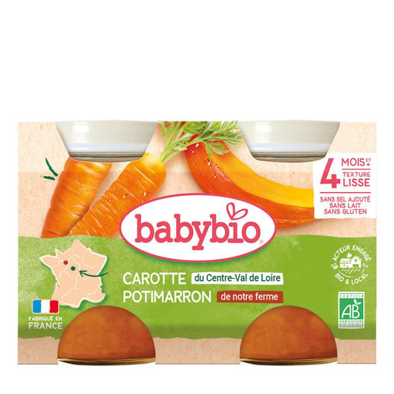 Babybio Carotte du Centre -Val de Loire Potimarron de notre Ferme Petit pot 2x130g