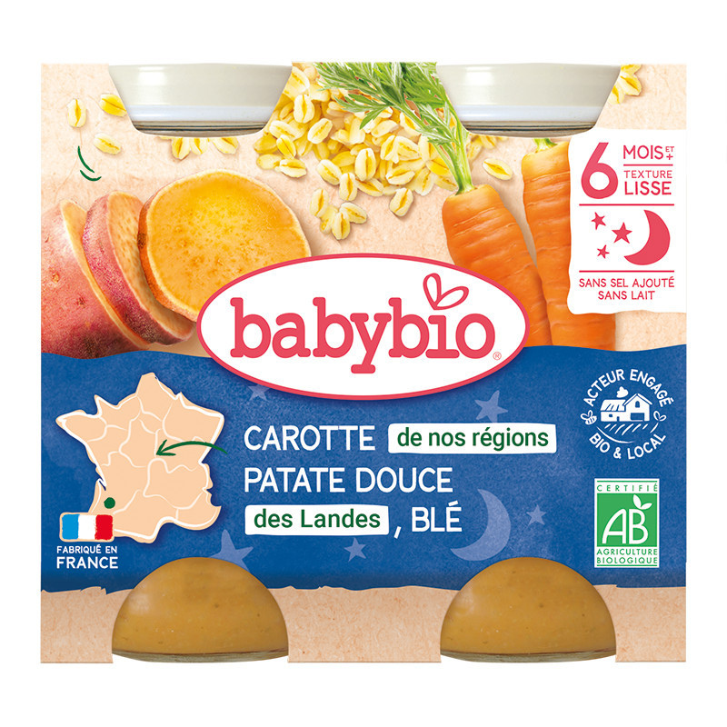 Babybio Carotte de nos régions Patate douce des Landes Blé Petits pots 2x200g