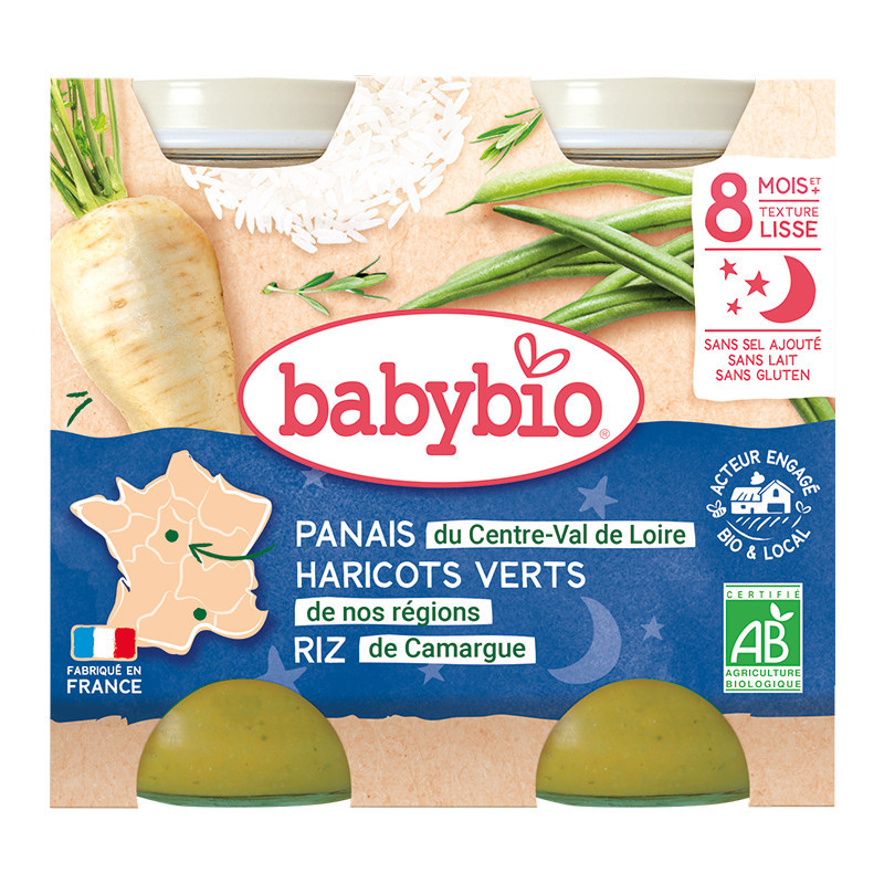 Babybio Panais du Centre-Val de Loire Haricots verts de nos régions Riz de Camargue Petits pots 2x200g