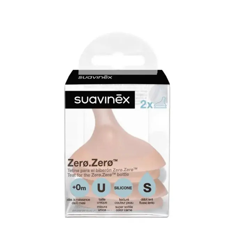 Suavinex Lot de 2 Tétines pour Biberon Zéro Zéro – Débit Lent 0m+