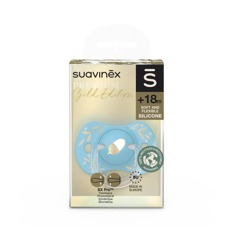 Suavinex Sucette Premium Silicone SX Pro Bleu - Doré - 18M+