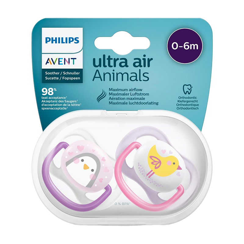 AVENT 2 Sucette ULTRA Air Animals Filles 0-6 Mois