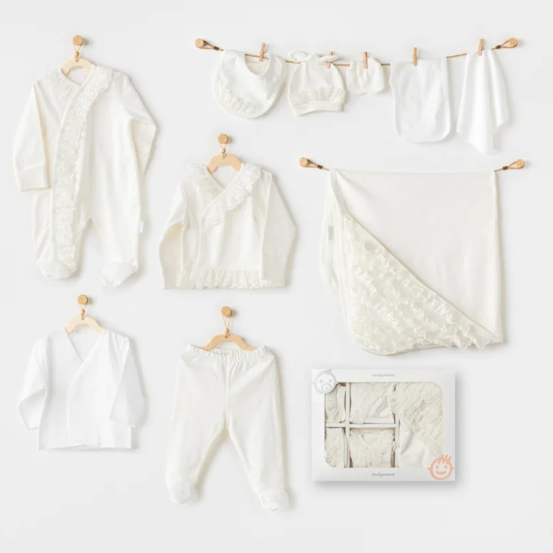 Coffret naissance 100% coton10 pièces chic fille- blanc Andywawa