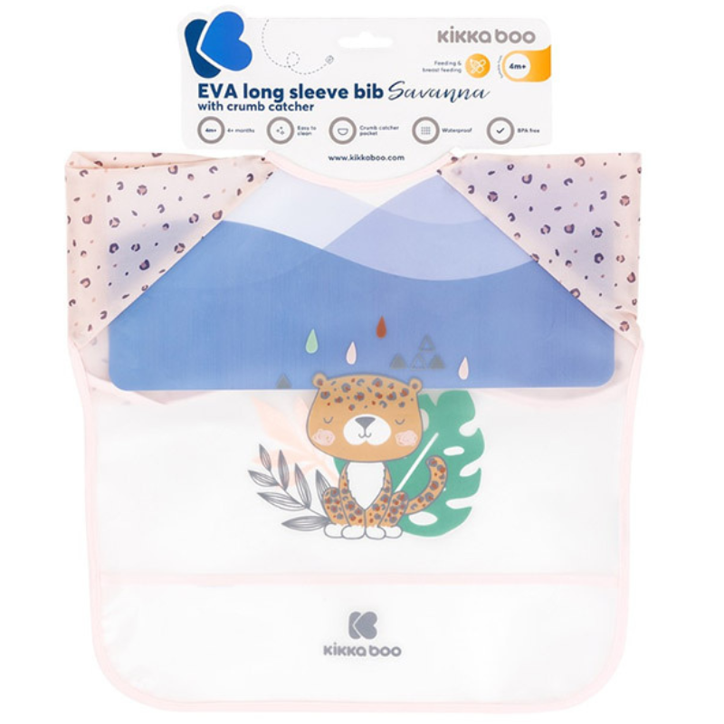 Bavoir manches longues ЕVA avec ramasse-miettes Savanna Pink