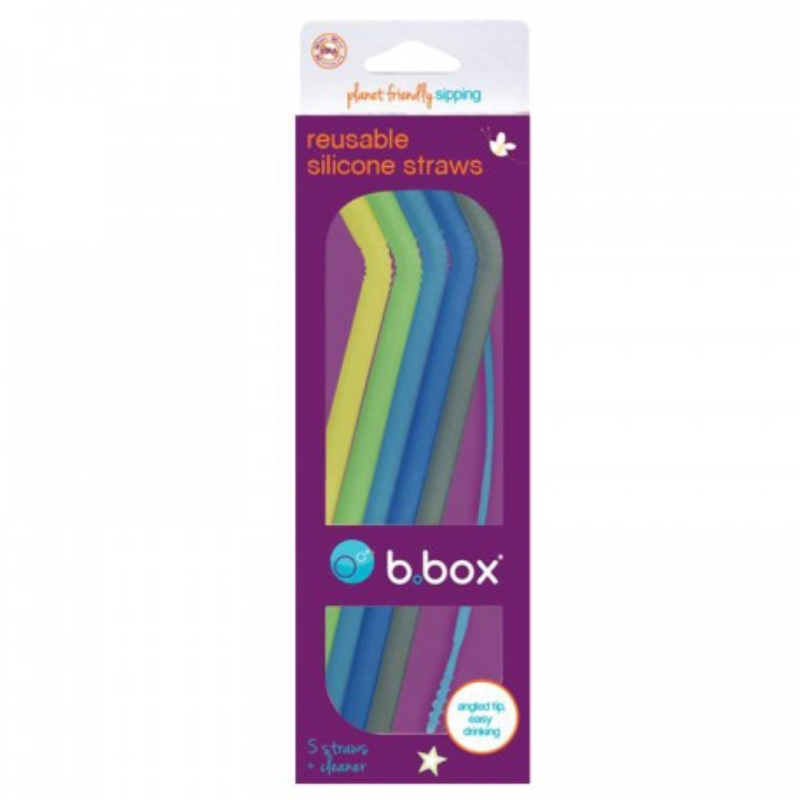 B.box Lot de 5 pailles réutilisables en silicone (5 pailles + 1 nettoyant) | 3 ans et plus