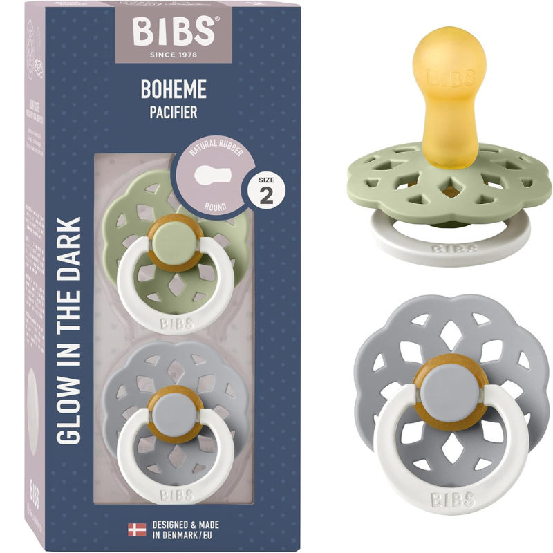 BIBS Lot de 2 Sucettes Bohème Nuit Rondes – Sauge/Nuage - GLOW