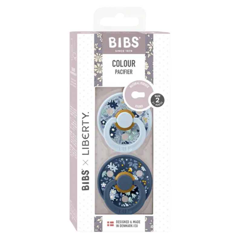 BIBS x LIBERTY Lot de 2 Sucettes Rondes - Chamomile Lawn/Baby Blue Mix