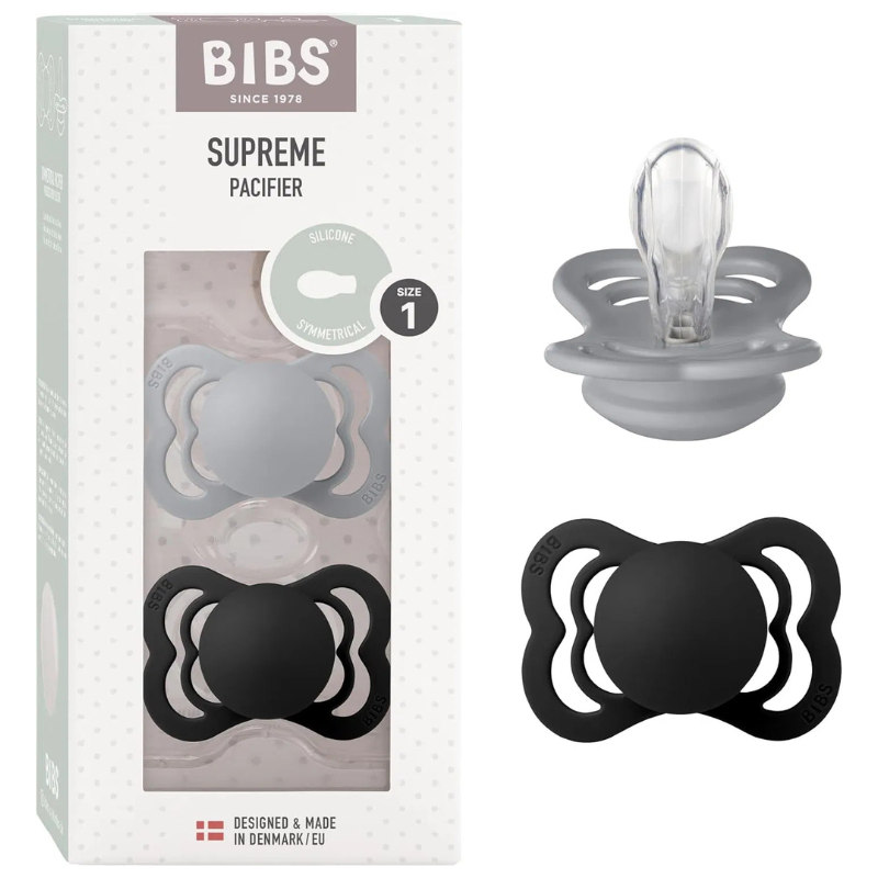Bibs Lot de 2 Sucettes Supreme Symétrique Silicone Iron / Baby Blue
