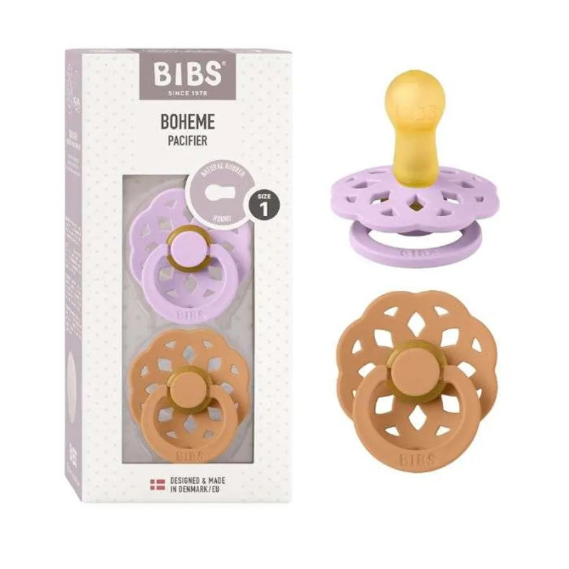 BIBS Lot de 2 Sucettes Bohème Rondes - Violet Ciel/Citrouille