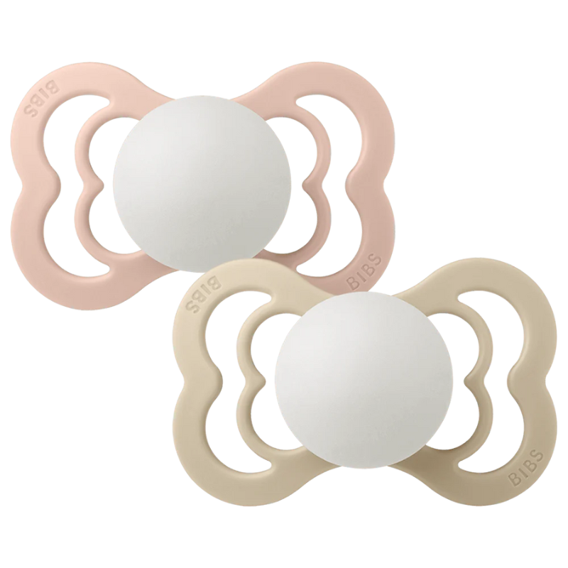 BIBS Lot de 2 Sucettes Symétriques Suprème Silicone - Blush/Vanille - GLOW