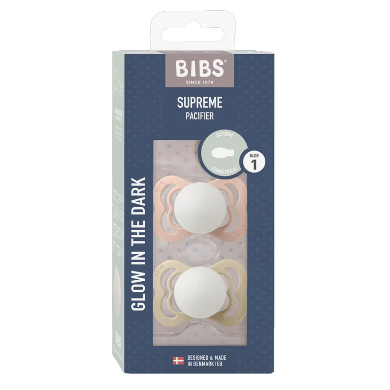 BIBS Lot de 2 Sucettes Symétriques Suprème Silicone - Blush/Vanille - GLOW