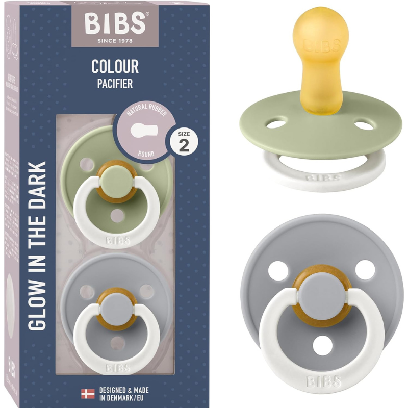 BIBS Lot de 2 Sucettes Rondes Nuit - Sage/Cloud