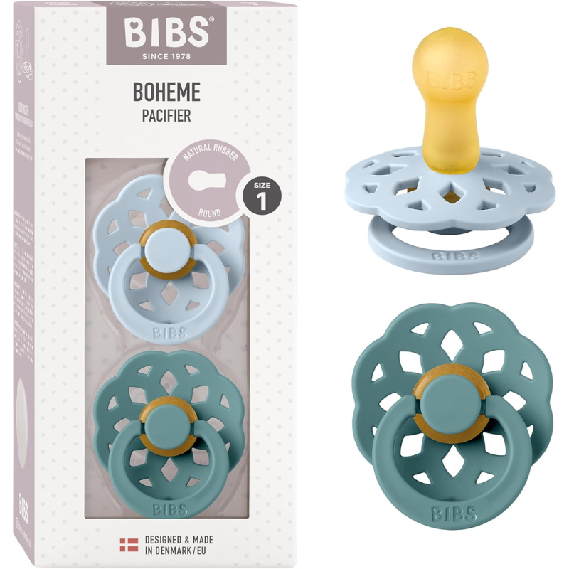 BIBS Lot de 2 Sucettes Bohème Rondes - Bleu Bébé/Mer des Îles
